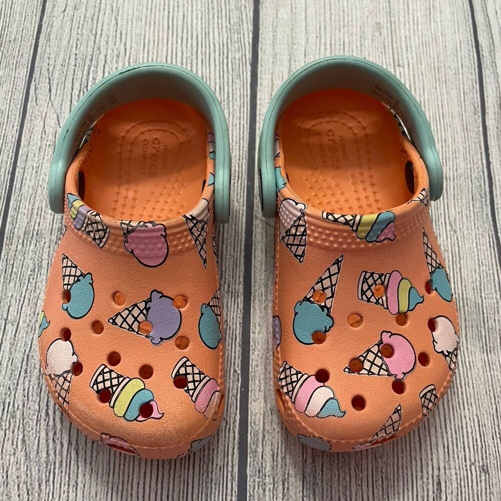 Peach Ice Cream Croc Crocs Little Girl Toddler Sandals Shoes, Size 7